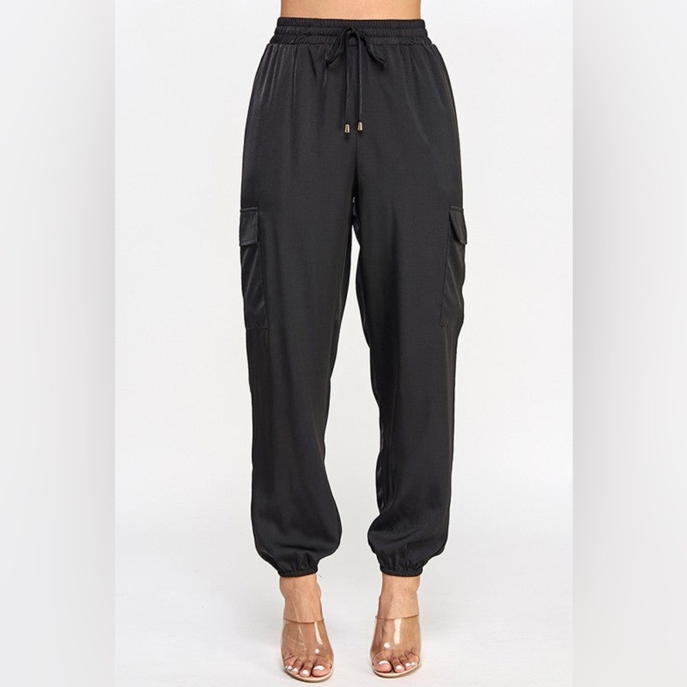 Men's Black Cargo Jogger Pants with Elastic Cuffs